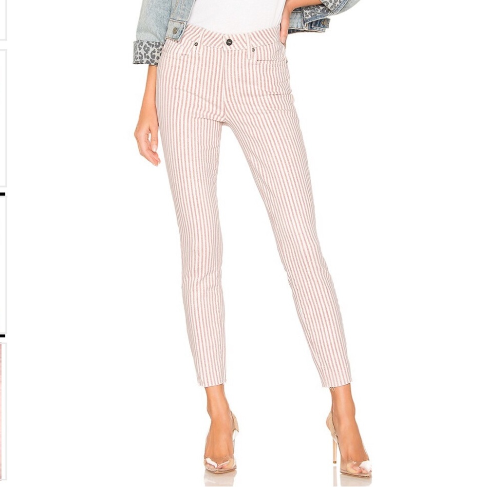 PAIGE Houston Ankle Blossom Pink Stripe Jeans - Picture 2 of 13